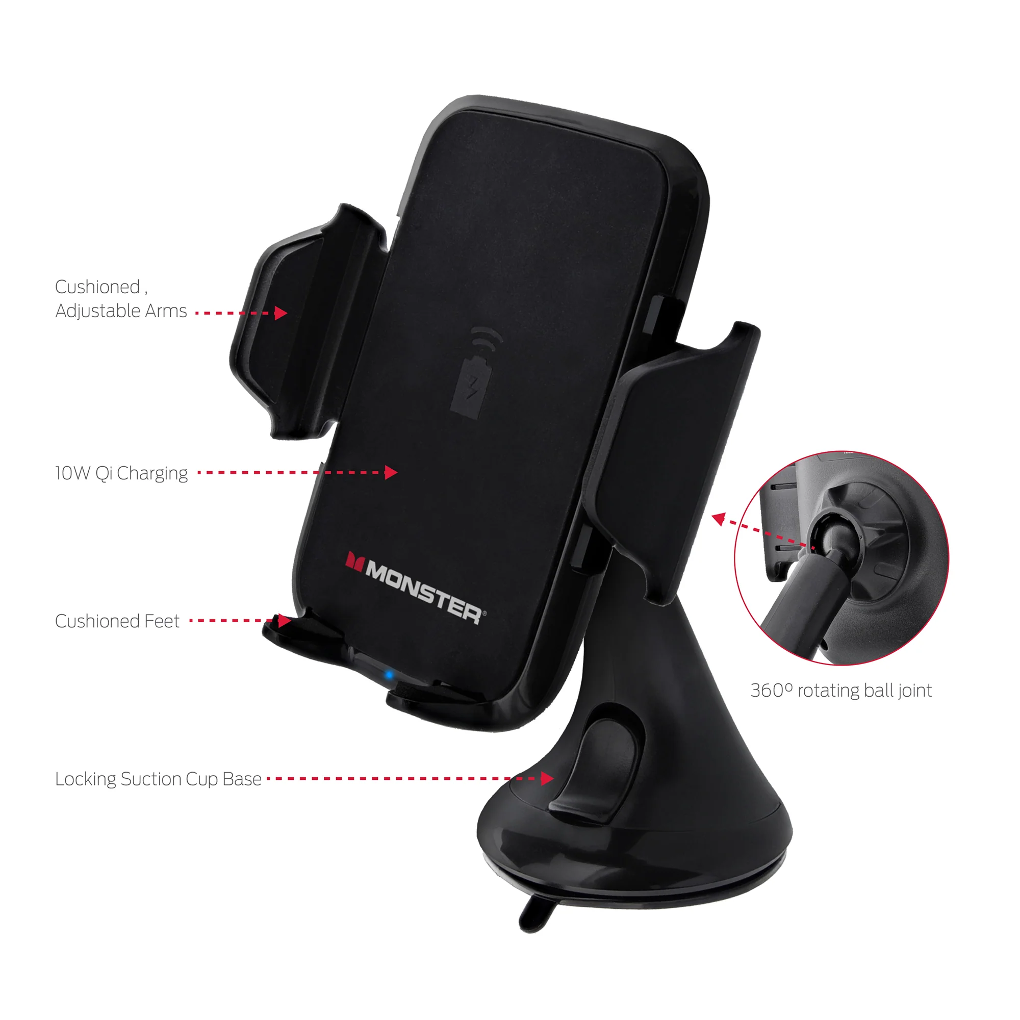 Wireless 10W Charging Dash Suction Phone Mount - Image 3