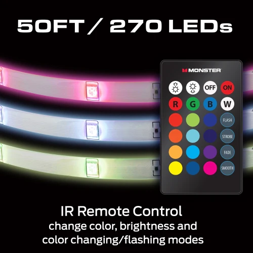 50ft RGB Remote Control Peel-and-Stick Installation LED Light Strip - Image 4