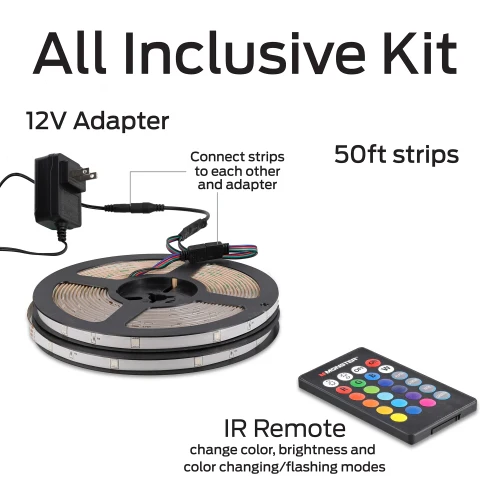 50ft RGB Remote Control Peel-and-Stick Installation LED Light Strip - Image 5