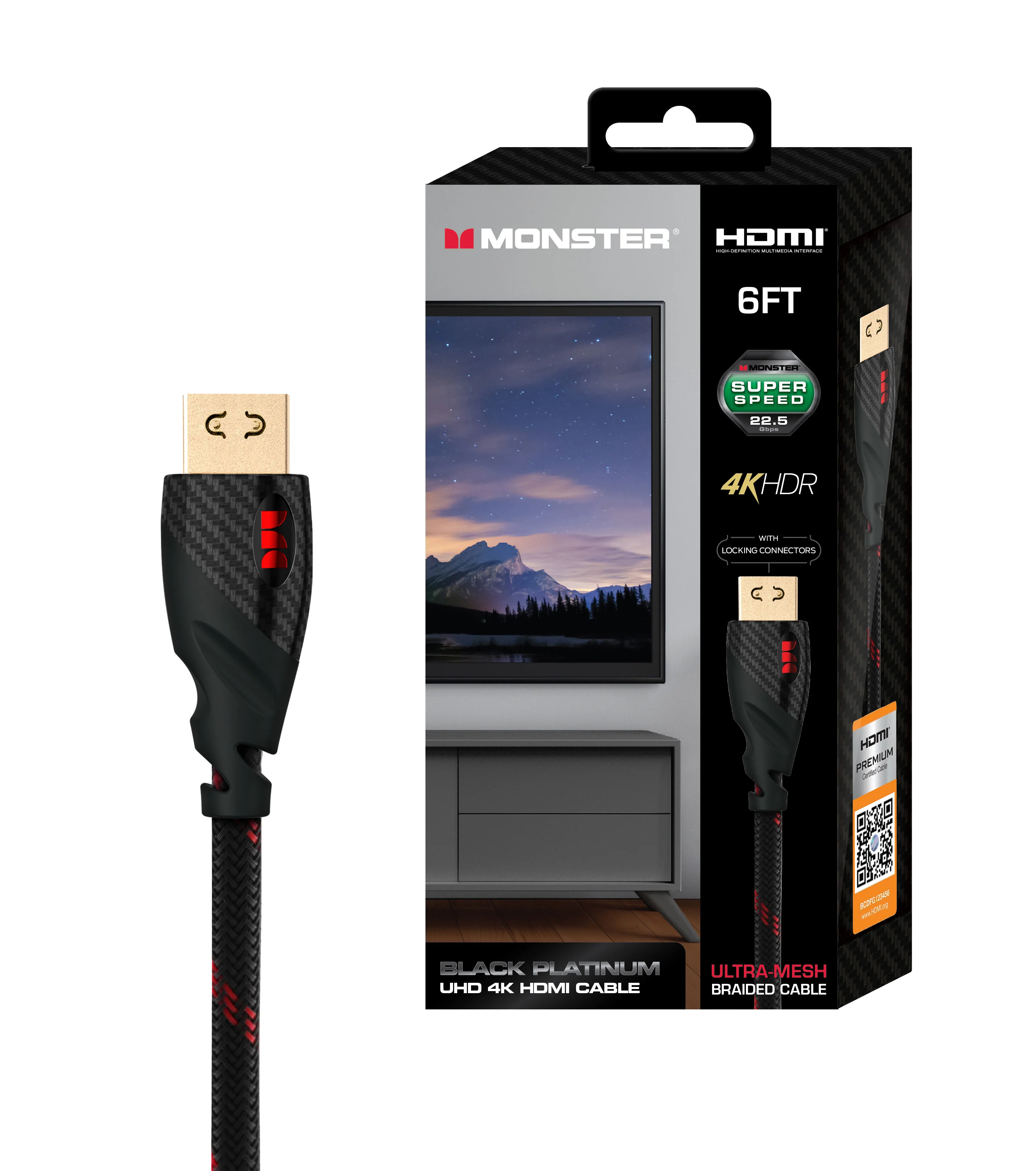 Black Platinum UHD 4K HDMI Cable, Ultra High Speed, 22.5Gbps, Locking Connectors, Ultra-Mesh Braided - Image 3