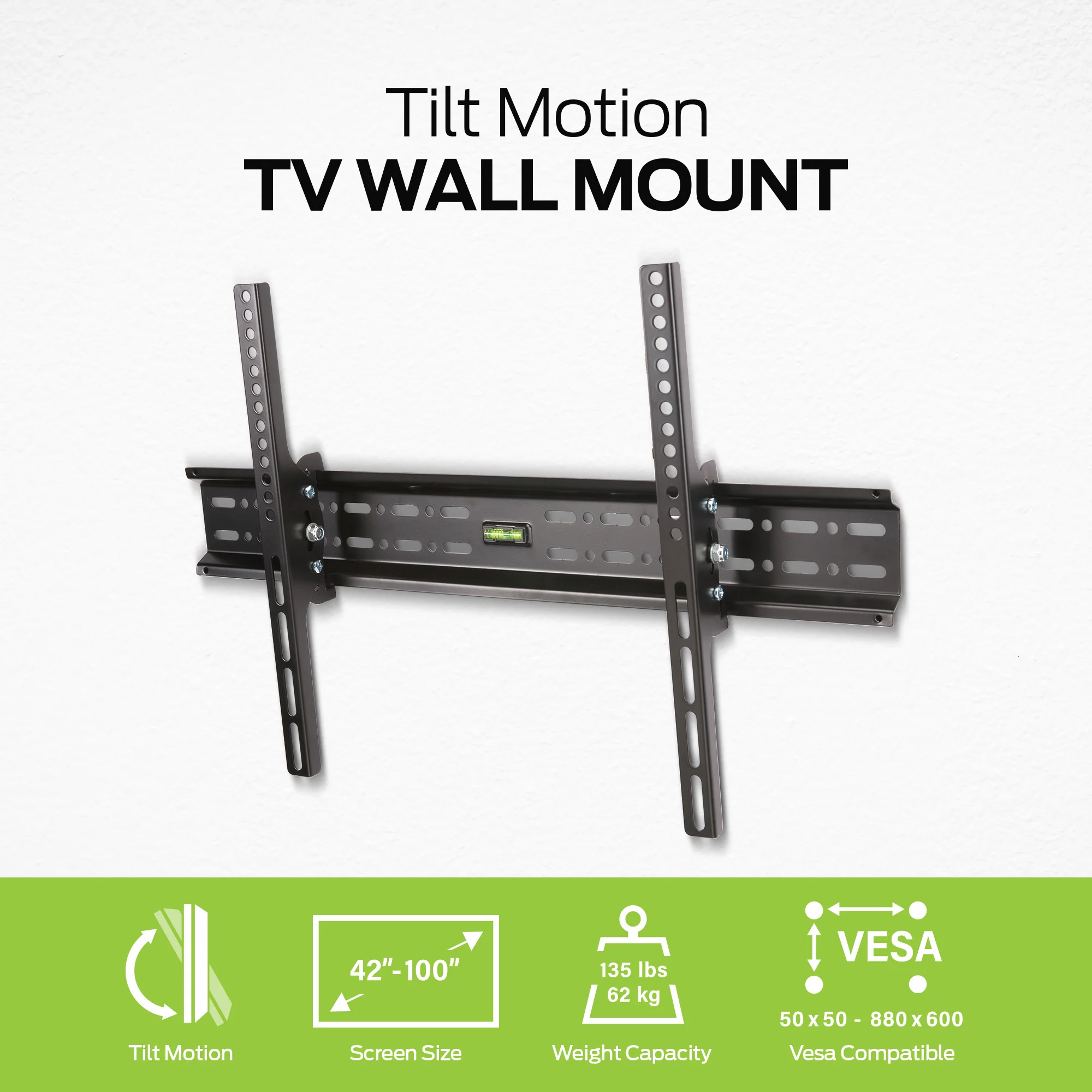 Black Large Tilt TV Wall Mount - Fits 42" to 90" TVs, 135 lbs Capacity, VESA 880x600, Integrated Magnetic Level - Image 5