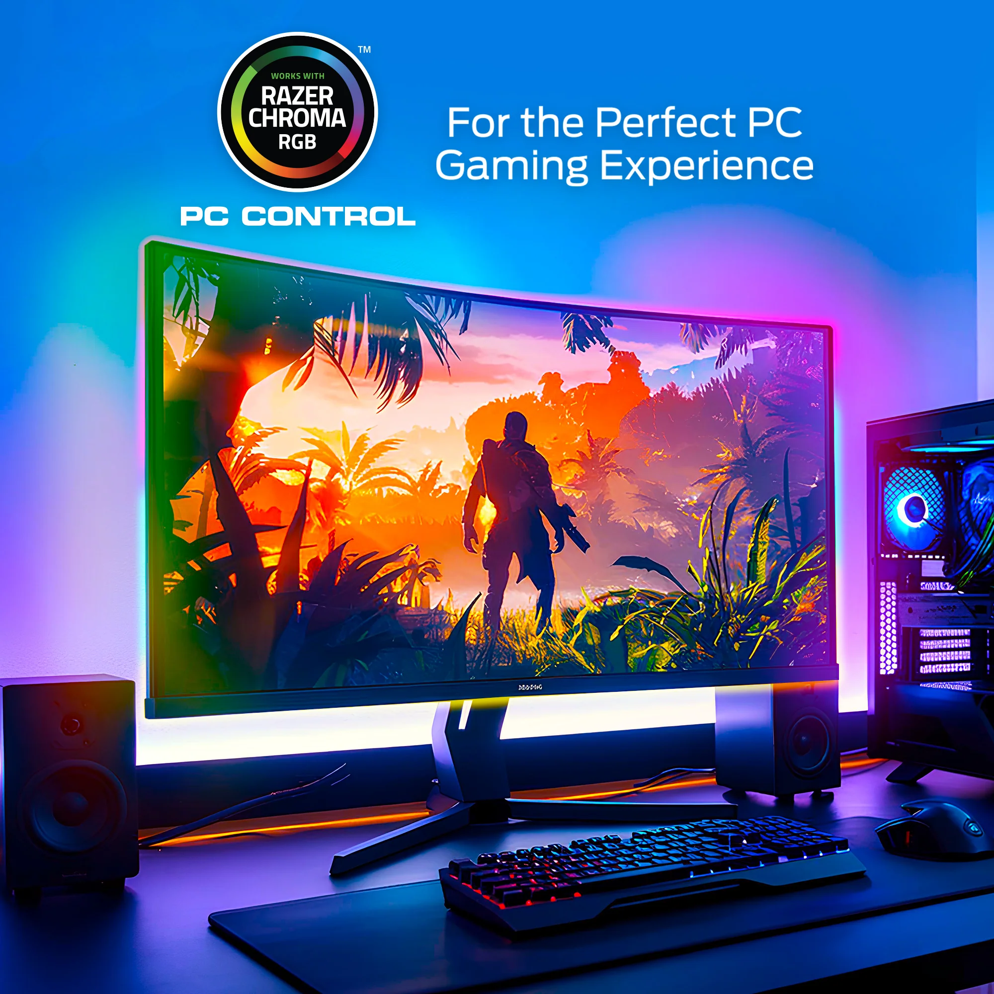 Smart Lighting HDMI Color Sync LED Strip for TVs Up to 85”, Color Flow, Music Mode, App & Voice Control, HDMI Decoder - Image 3