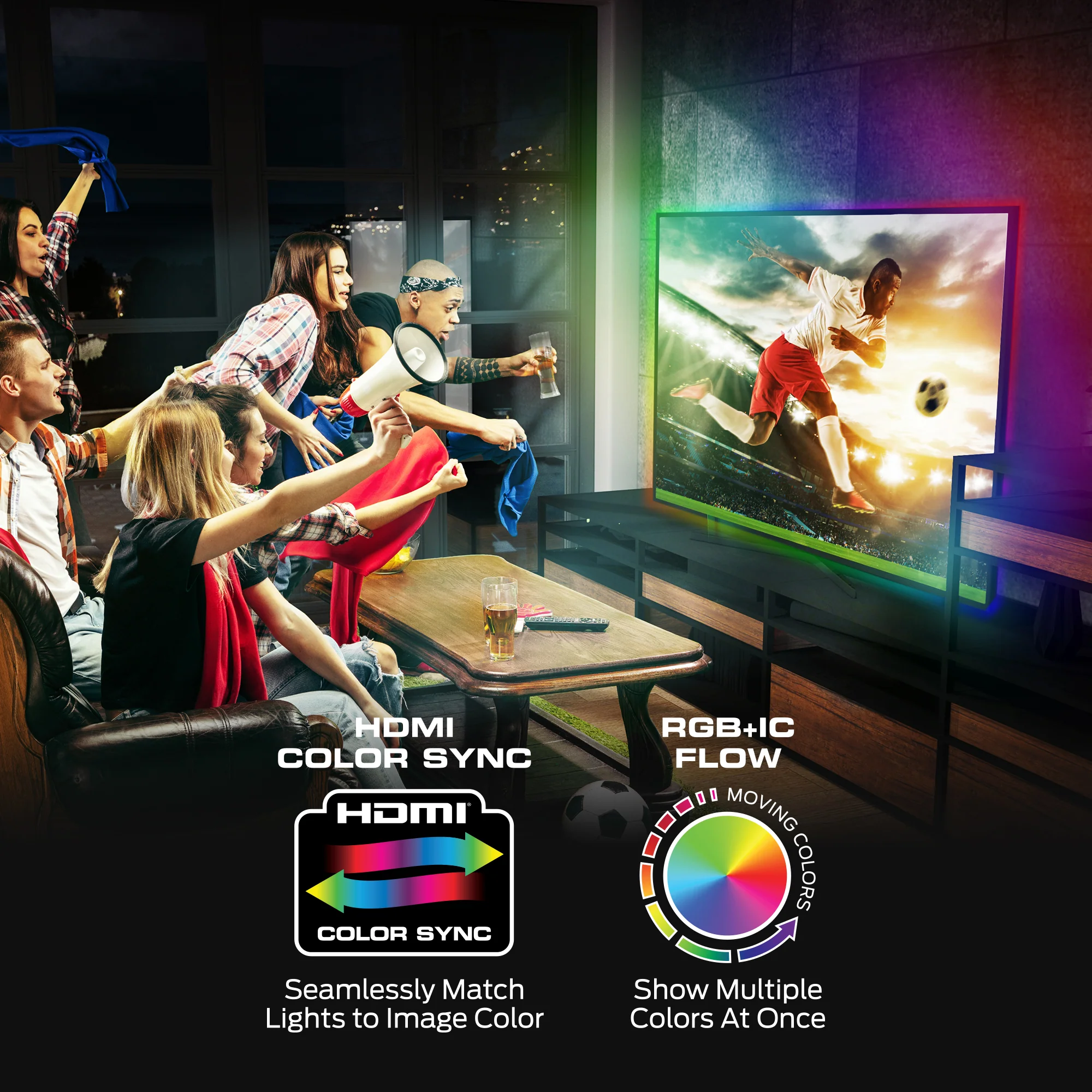 Smart Lighting HDMI Color Sync LED Strip for TVs Up to 85”, Color Flow, Music Mode, App & Voice Control, HDMI Decoder - Image 4