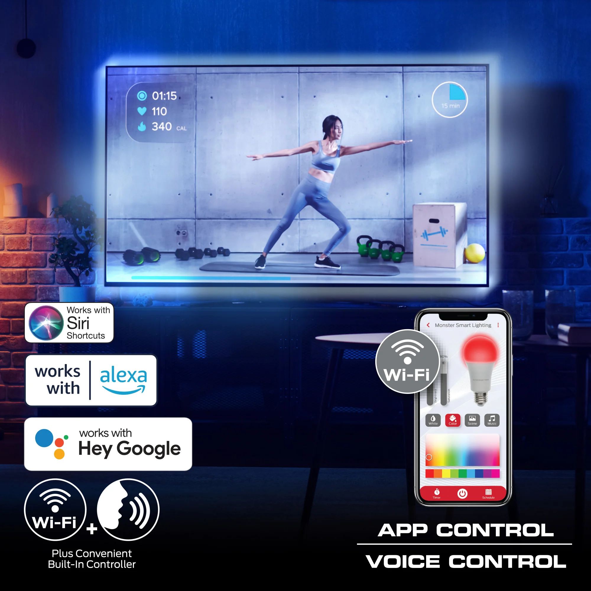 Smart Lighting HDMI Color Sync LED Strip for TVs Up to 85”, Color Flow, Music Mode, App & Voice Control, HDMI Decoder - Image 6