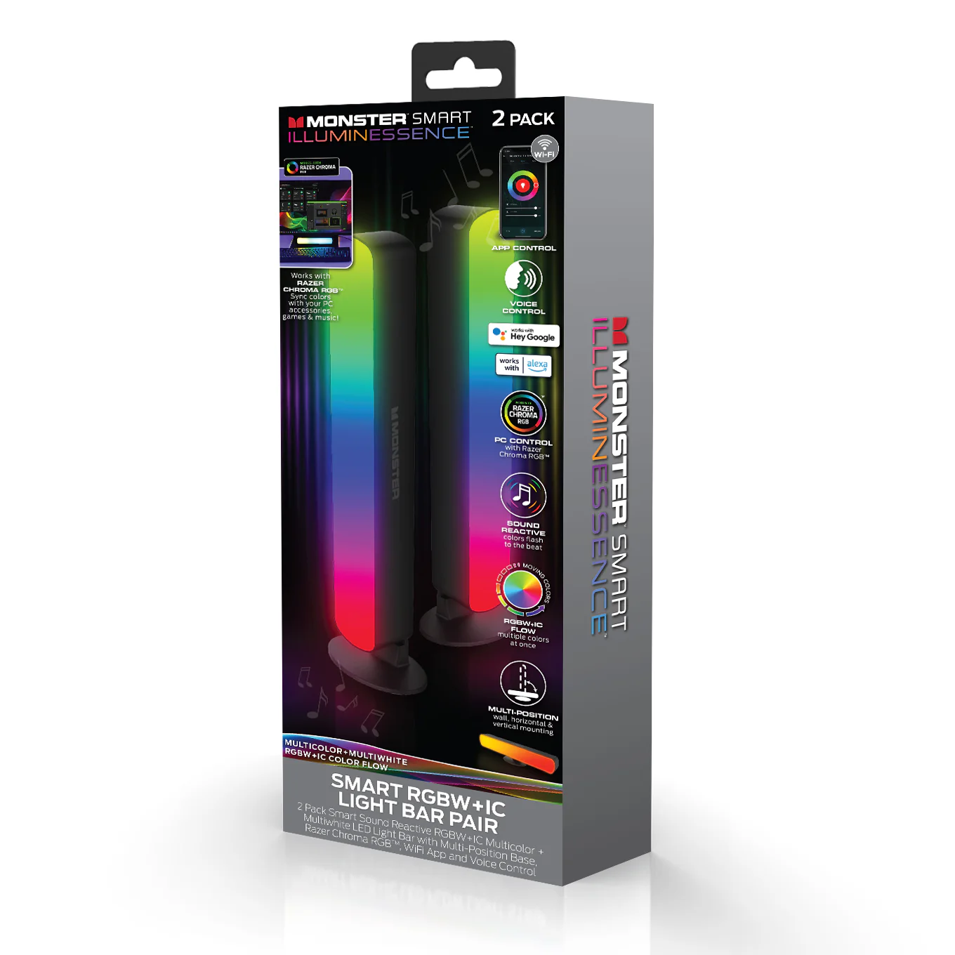 2 Pack Smart Wi-Fi Light Bars, Multi-Color RGB+IC Razor Chroma TV & Gaming, Dimmable, Sound Reactive, App & Voice Control - Image 8