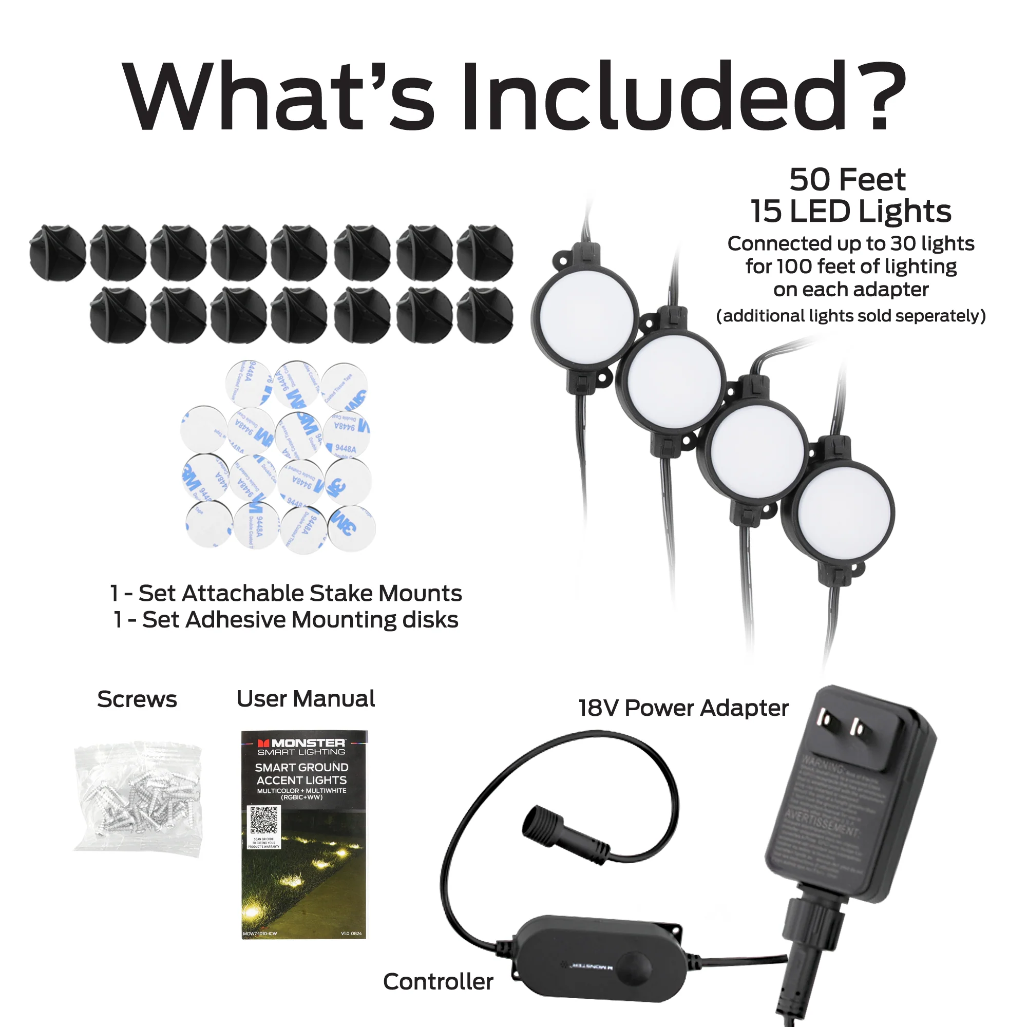 Smart Outdoor 50ft Sound Reactive Ground Accent LED Lights, 15 LEDs, Ground Stakes & Wall/Ceiling Mounts, Weather & IP66 Water Resistant - Image 7