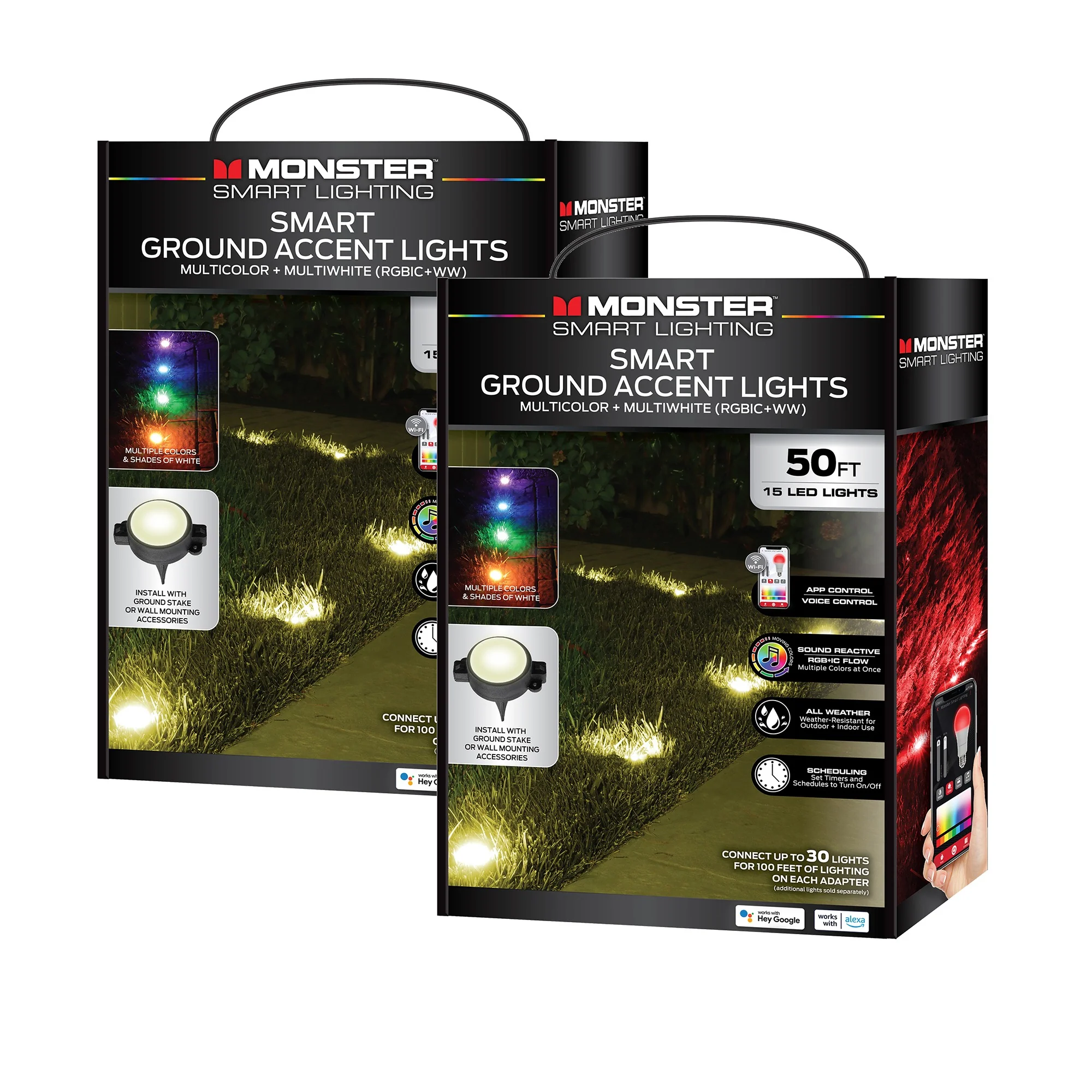 Smart Outdoor 50ft Sound Reactive Ground Accent LED Lights, 15 LEDs, Ground Stakes & Wall/Ceiling Mounts, Weather & IP66 Water Resistant - Image 9