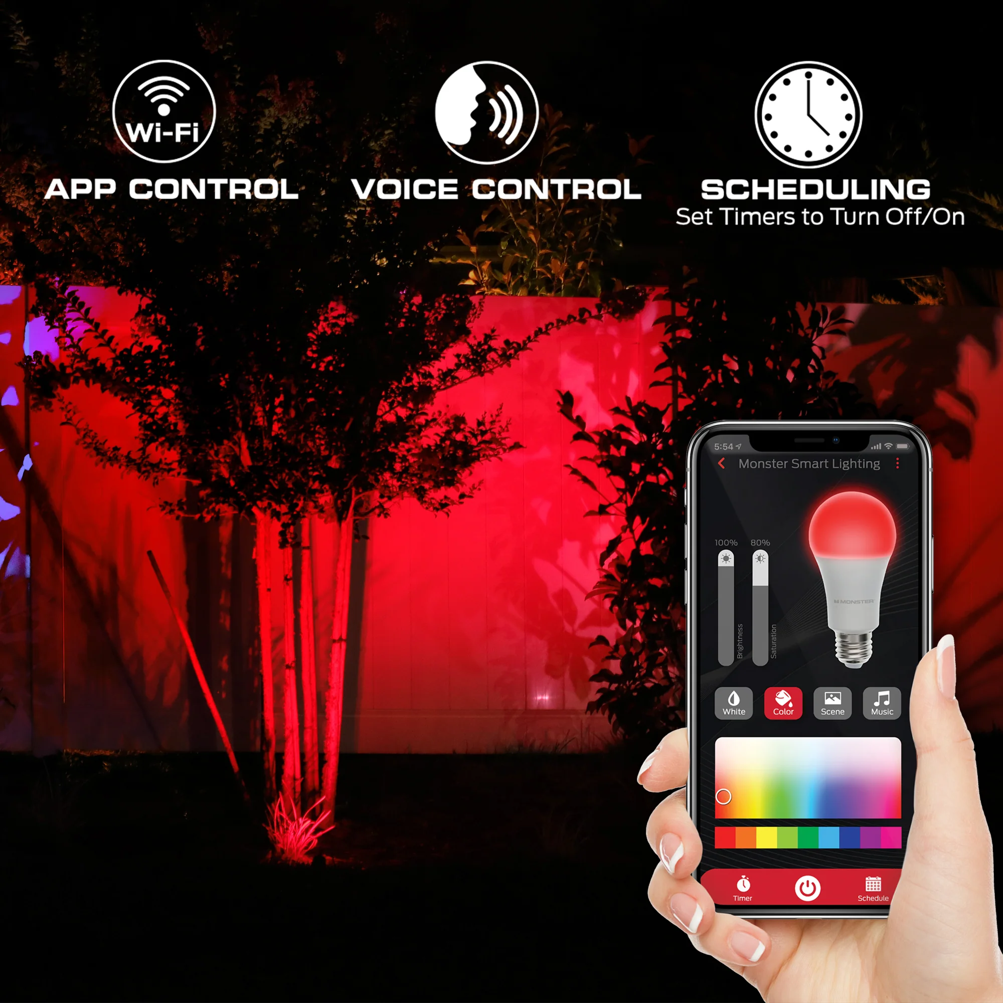 Smart Outdoor Sound Reactive Spotlights 2 Pack, Dimmable LEDs, IP66 Water & Weather Resistant - Image 4