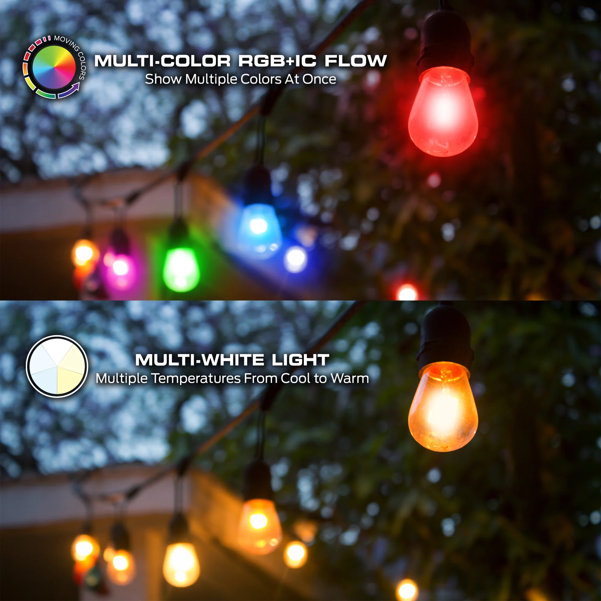 24ft Smart Sound Reactive String Bistro Color Flow Lights, IP66 Water & Weather Resistant - Image 4