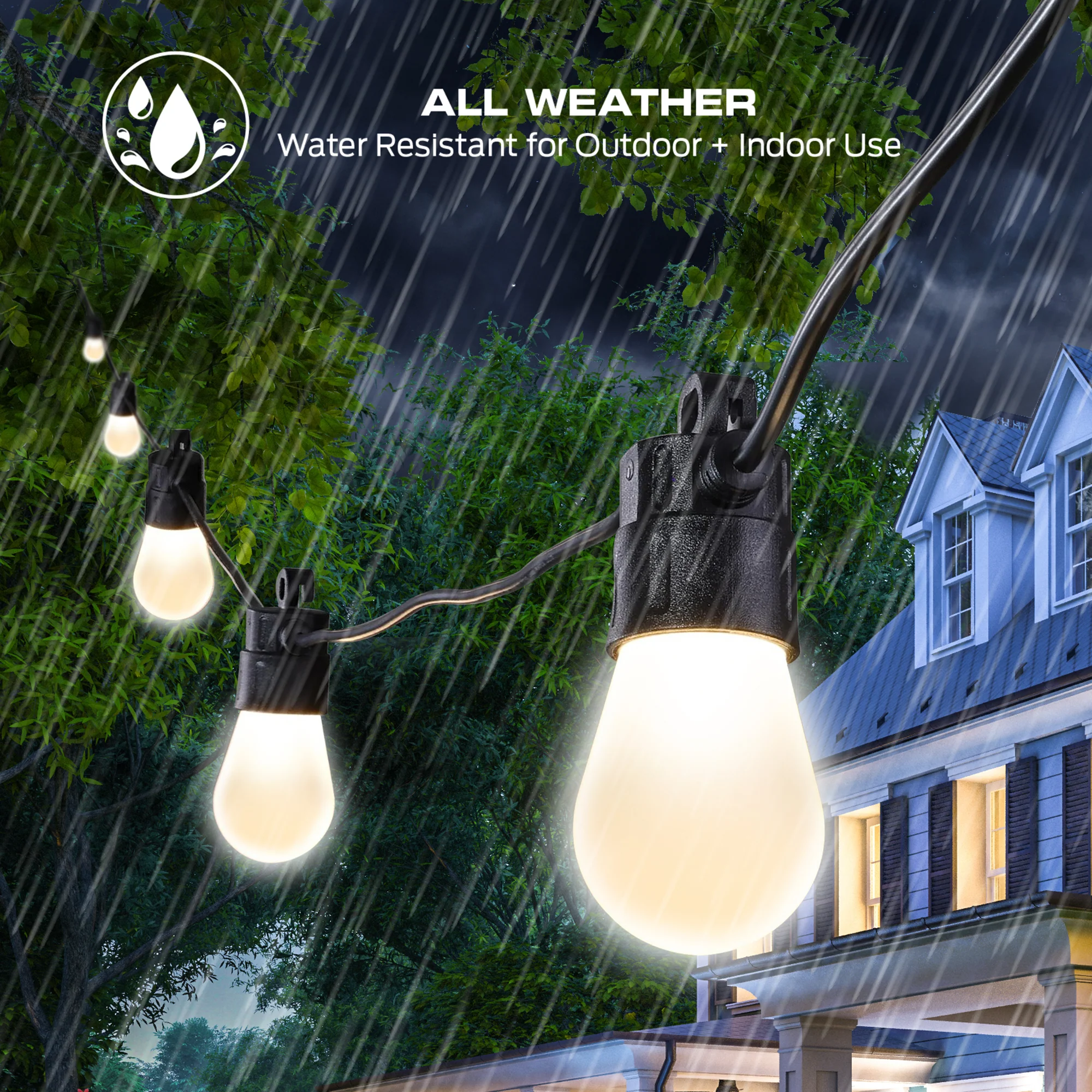 24ft Smart Sound Reactive Outdoor Dimmable LED String Lights, 12 Bulb, IP66 Water & Weather Resistant - Image 4