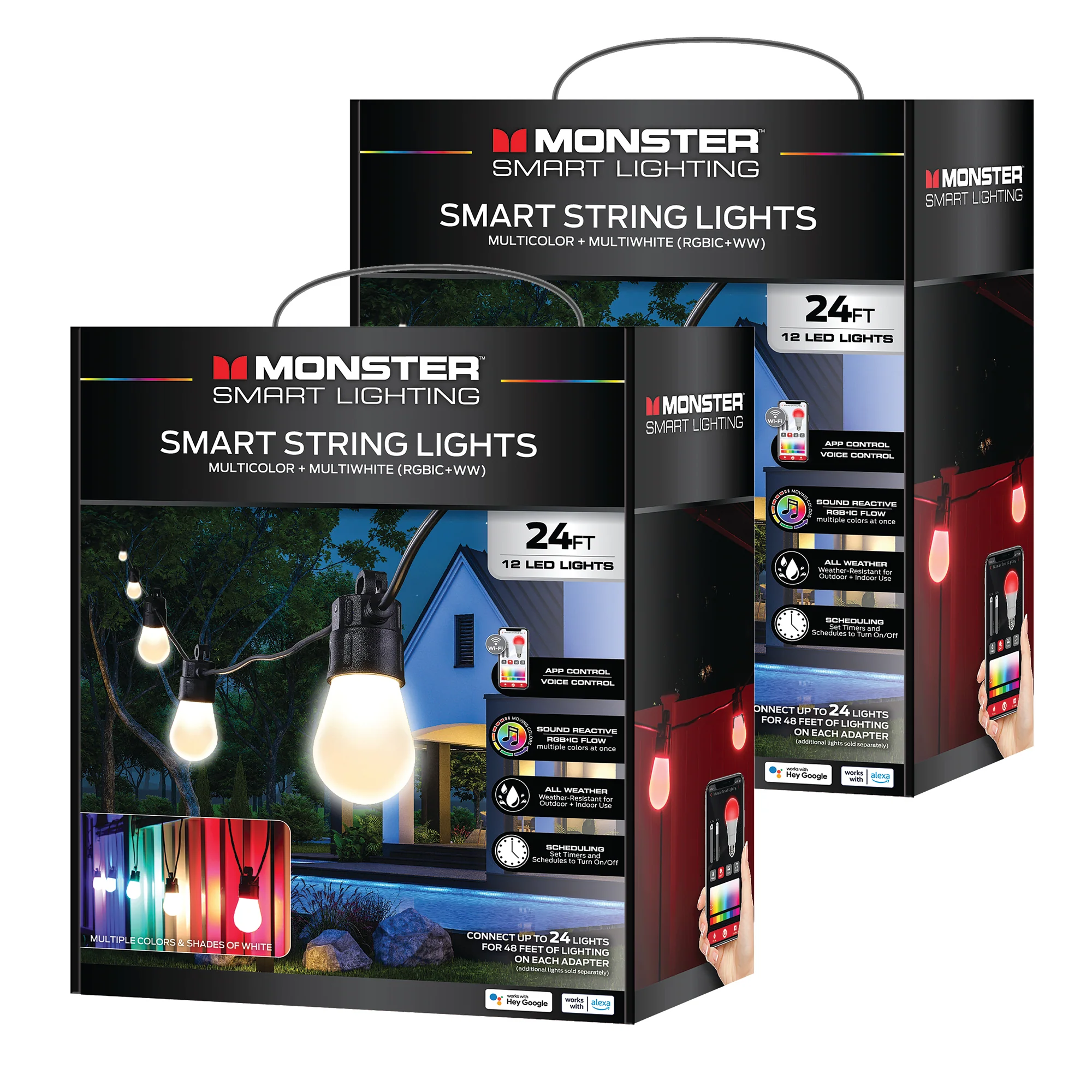 24ft Smart Sound Reactive Outdoor Dimmable LED String Lights, 12 Bulb, IP66 Water & Weather Resistant - Image 9