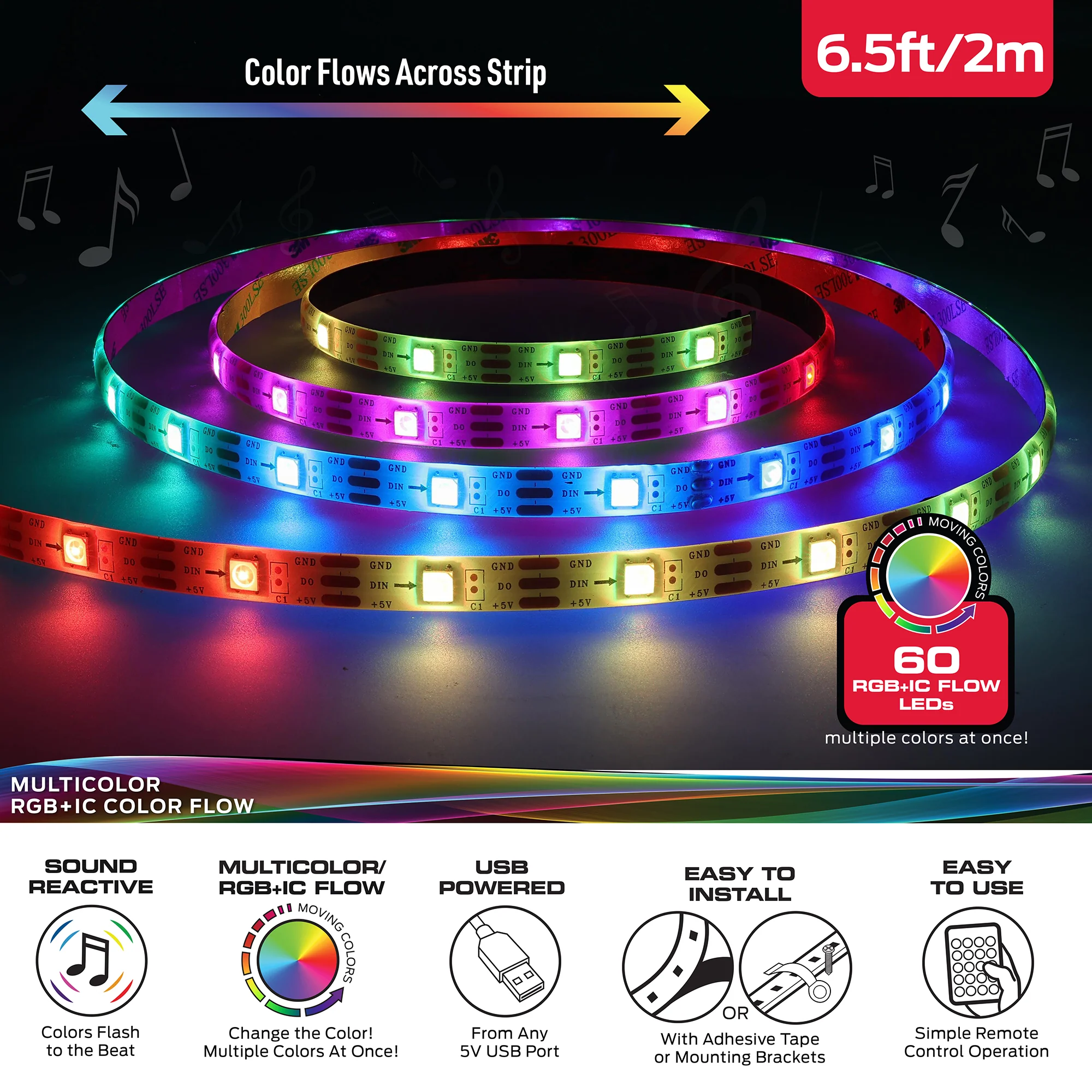 Sound Reactive RGBW Indoor LED Light Strip, Remote Controlled - Image 3