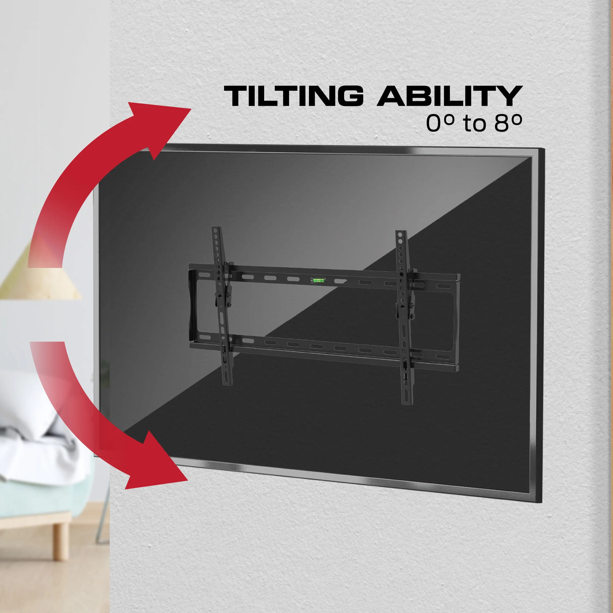 Monster Black Standard Tilt TV Wall Mount for 32" to 80" TVs - 88lb Capacity - Low-Profile 0° to 8° Tilt Adjustment - Includes Magnetic Level - Universal VESA 600x400 Compatible - Image 6