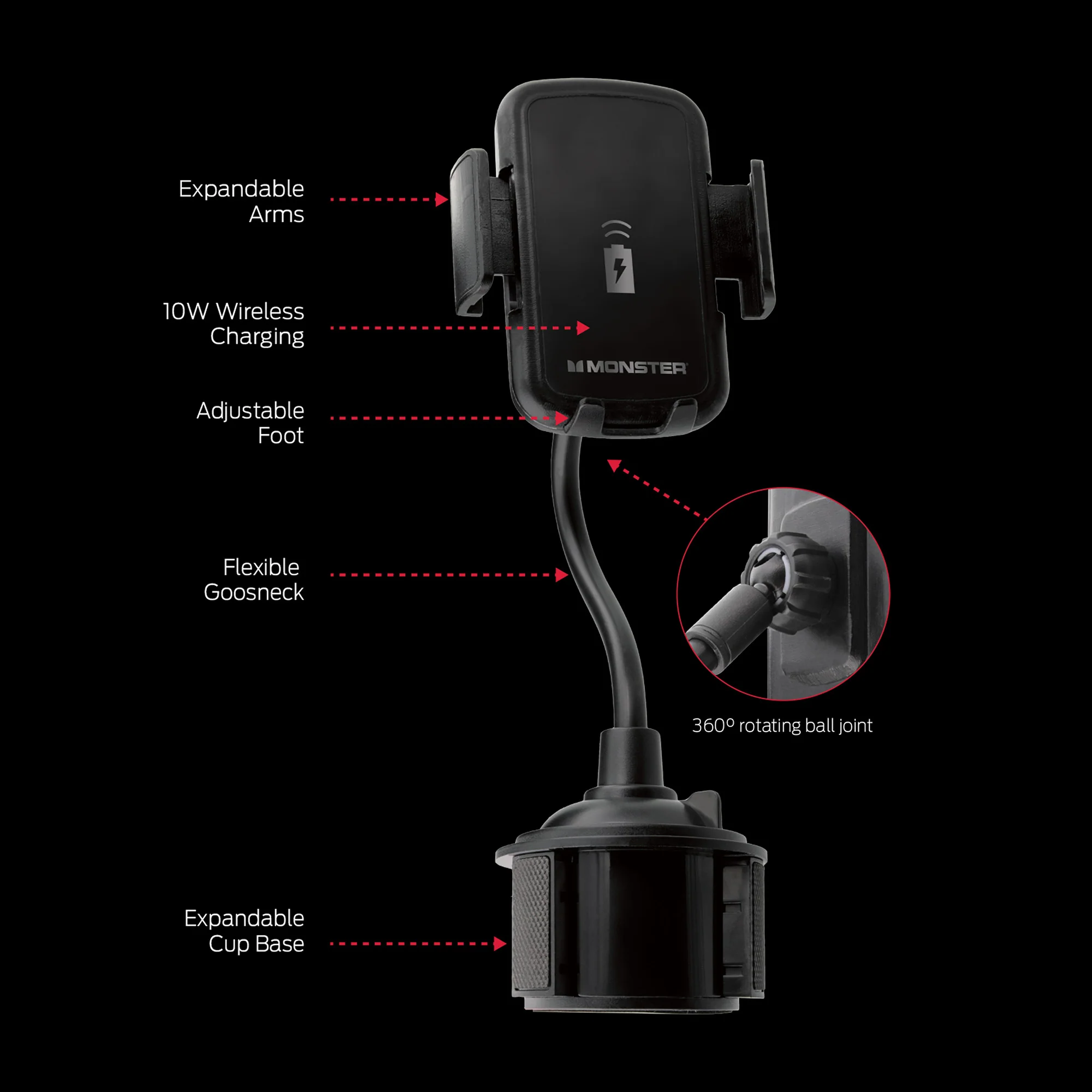 Wireless 10W Charging Cup Holder Phone Mount - Image 4